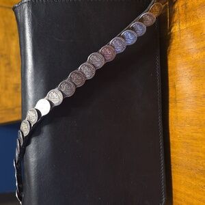 Patricia Nash black leather studded coin Baku medium crossbody bag